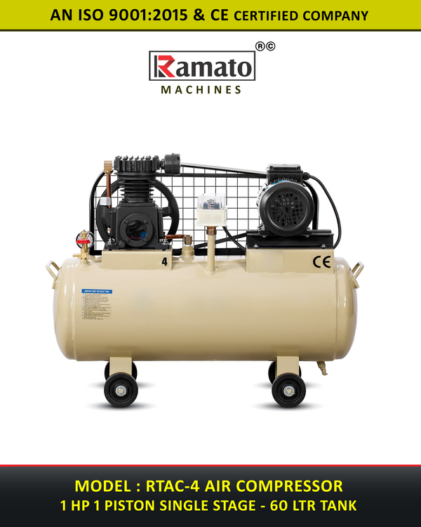 1 Hp 1 Piston Single Stage 60 LTR Tank Air Compressor Manufacturer Exporter india