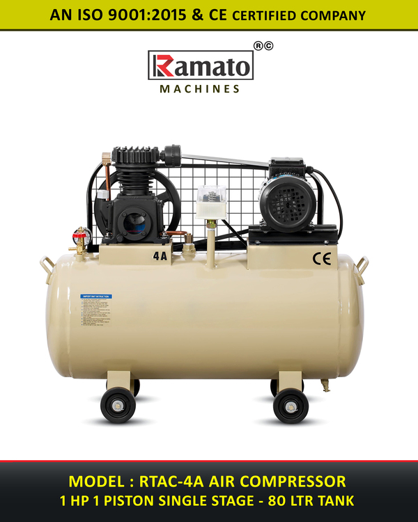 1 HP 2 Piston Single Stage 80 LTR Tank Air Compressors Manufacturer Exporter india