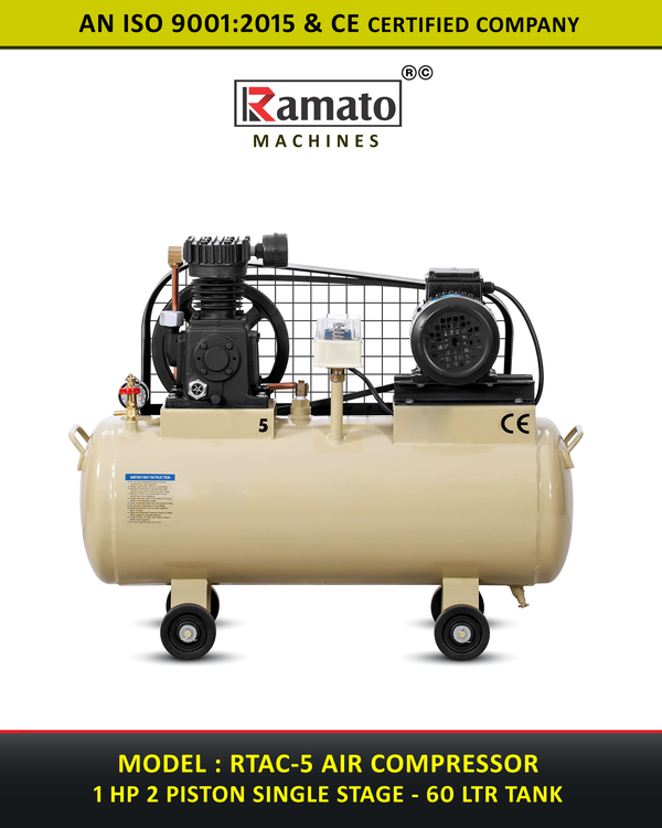 1 HP 2 Piston Single Stage 60 Ltr Tank Air Compressor Manufacturer Exporter india