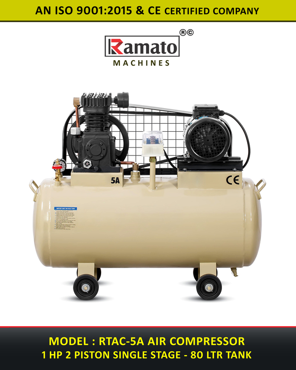 1 HP 2 Piston Single Stage 80 LTR Tank Air Compressor Manufacturer Exporter india
