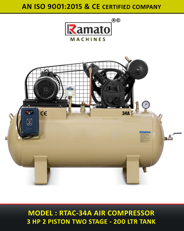 3 HP 2 Piston Two Stage Air Compressor Manufacturer Exporter in Rajkot Gujarat Bharat (INDIA)