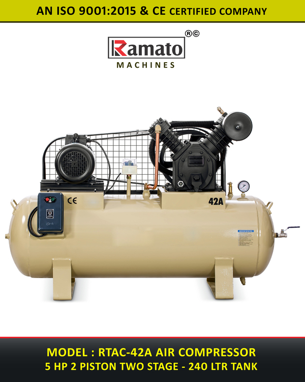 5 HP 2 Piston Two Stage 240 LTR Compressor Manufacturer Exporter india