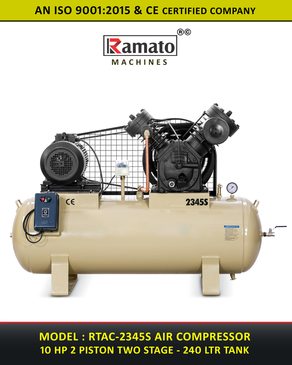 10 HP 2 Piston 2 Stage 240 LTR Industrial Compressor Manufacturer Exporter india