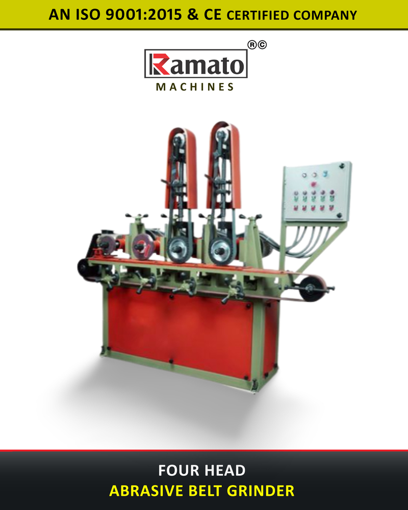Ramato Four Head Automatic Hinges Polishing Belt Grinding Machine Exporter Manufacturer Rajkot Gujarat Bharat (INDIA)