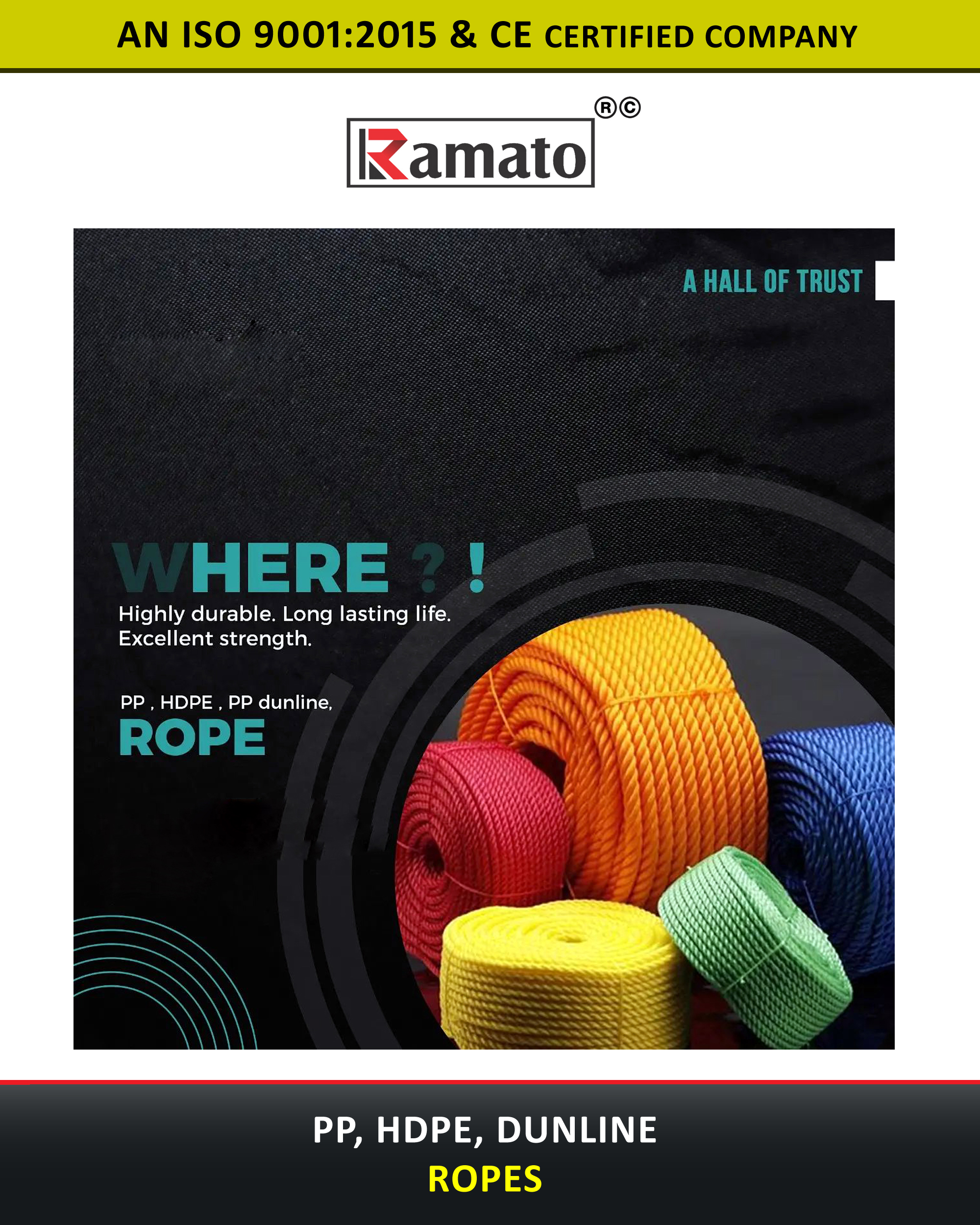 PP Hdpe Dunline Ropes Exporter Manufacturer Rajkot Gujarat Bharat (INDIA)