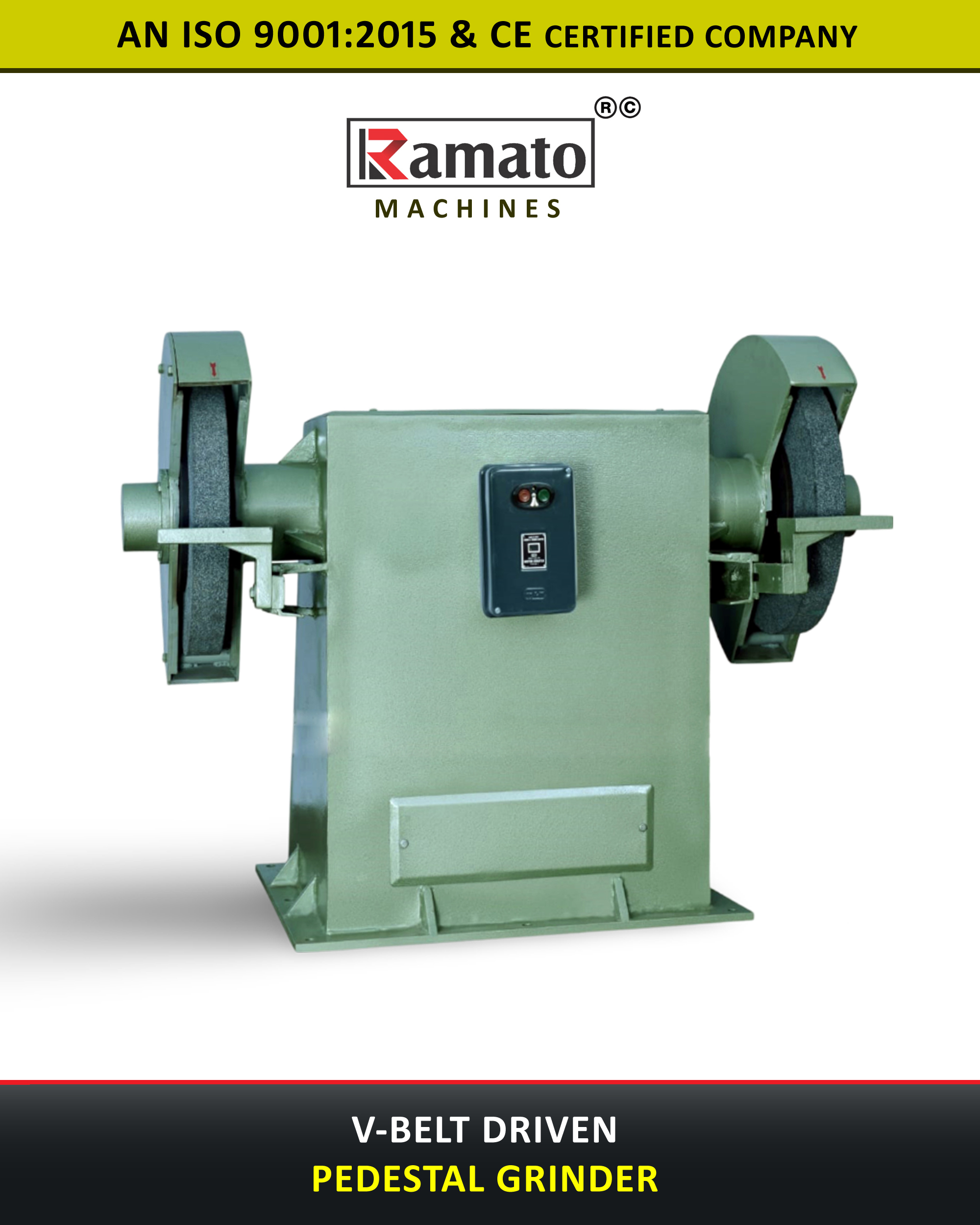 Vbelt Driven Pedestal Grinding Machine Manufacturer Exporter in Rajkot Gujarat Bharat (INDIA)